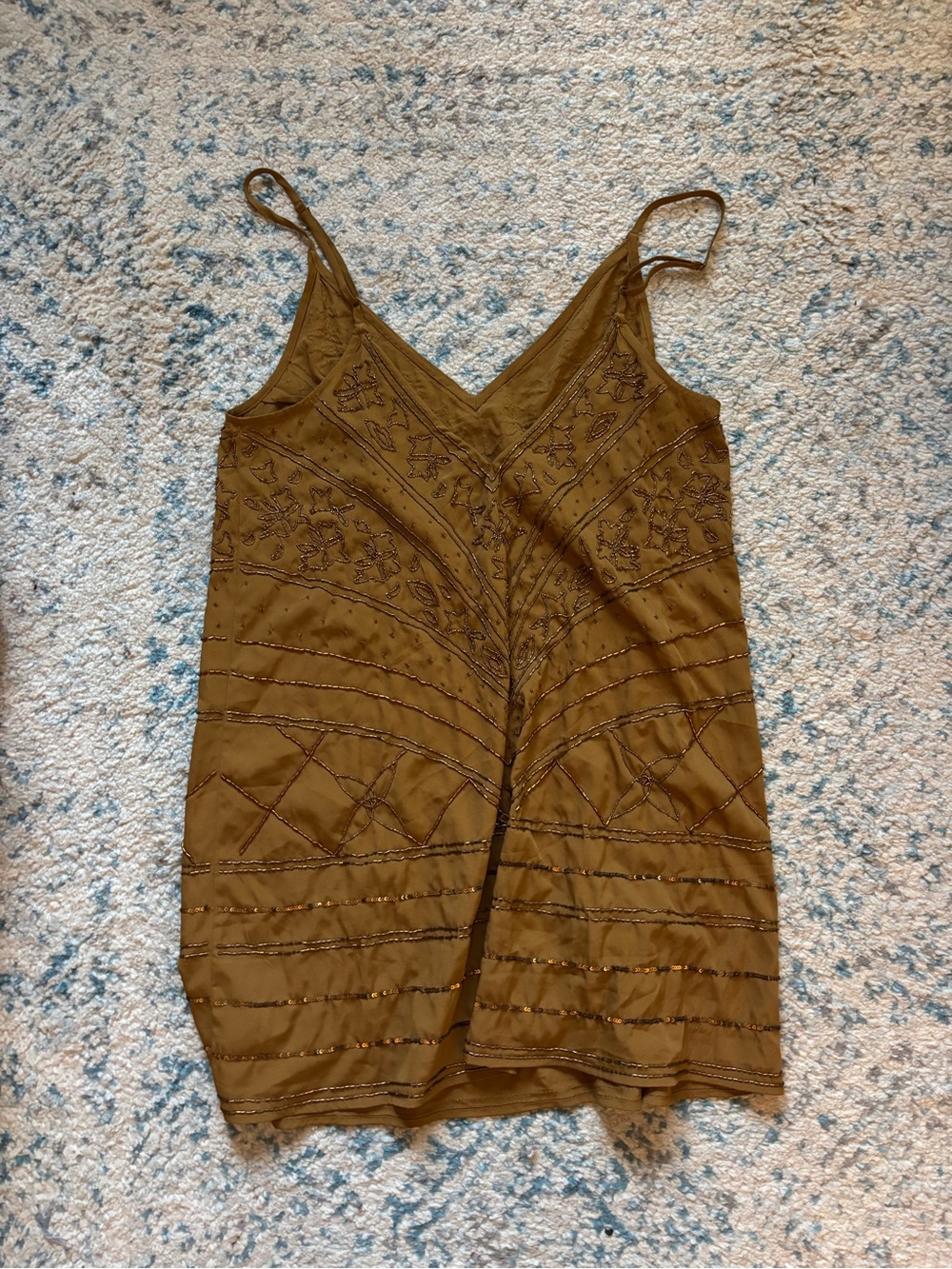 Free People Olive Green Beaded Satin Mini Dress - Picture 3 of 4
